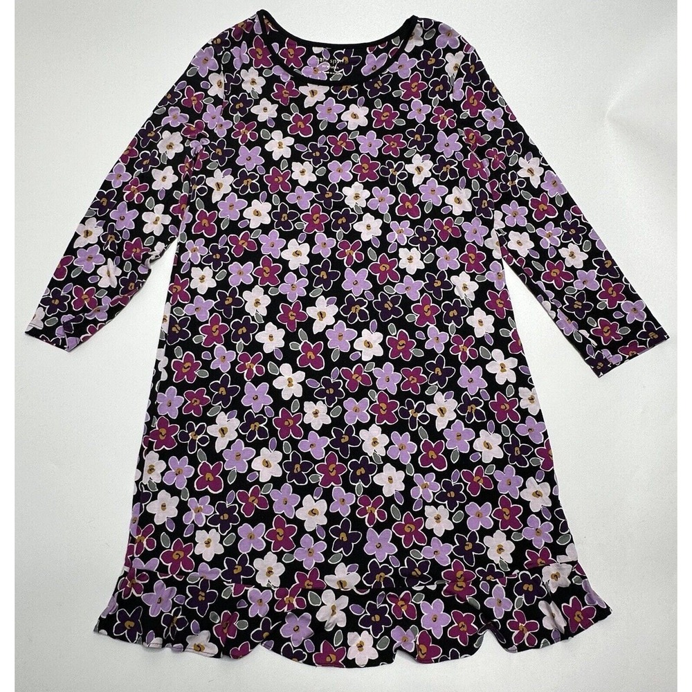 Kate Spade Womens XS Black Pink Purple Floral Ruffle Hem Lounge Summer Dress‎